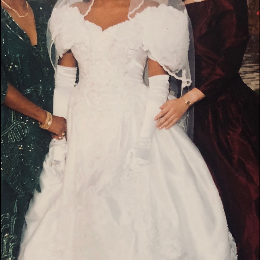 White wedding dress - lace and hand beaded